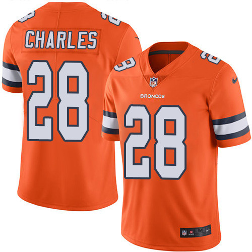 Nike Broncos #28 Jamaal Charles Orange Men's Stitched NFL Limited Rush Jersey - Click Image to Close